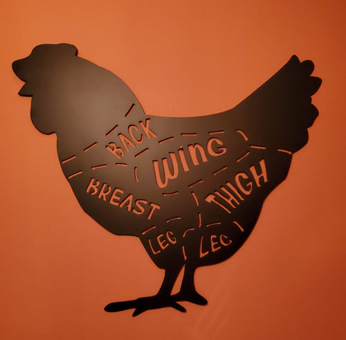 Chicken Butcher Cuts Chart Sign finished metal example