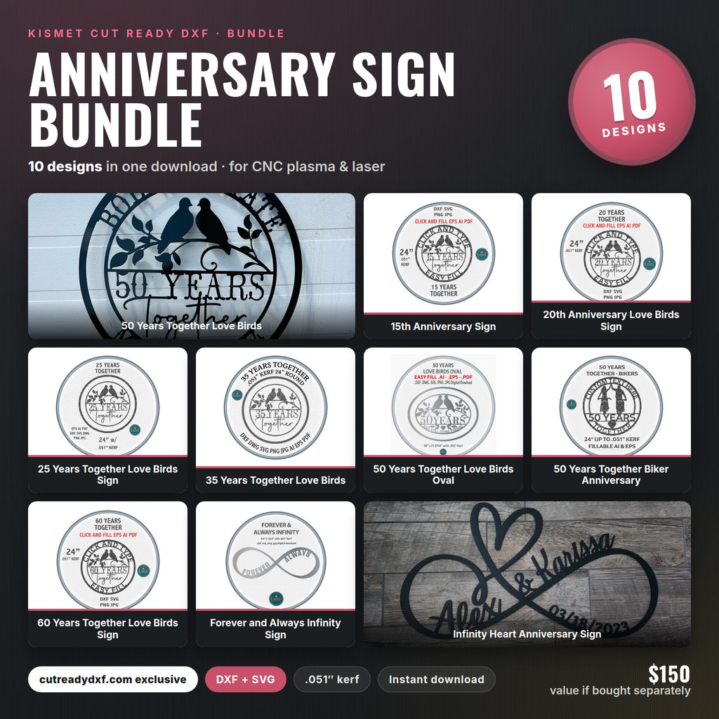 Anniversary Sign Bundle DXF/SVG design preview with file details