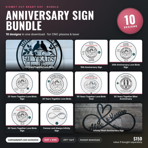 Anniversary Sign Bundle DXF/SVG design preview with file details