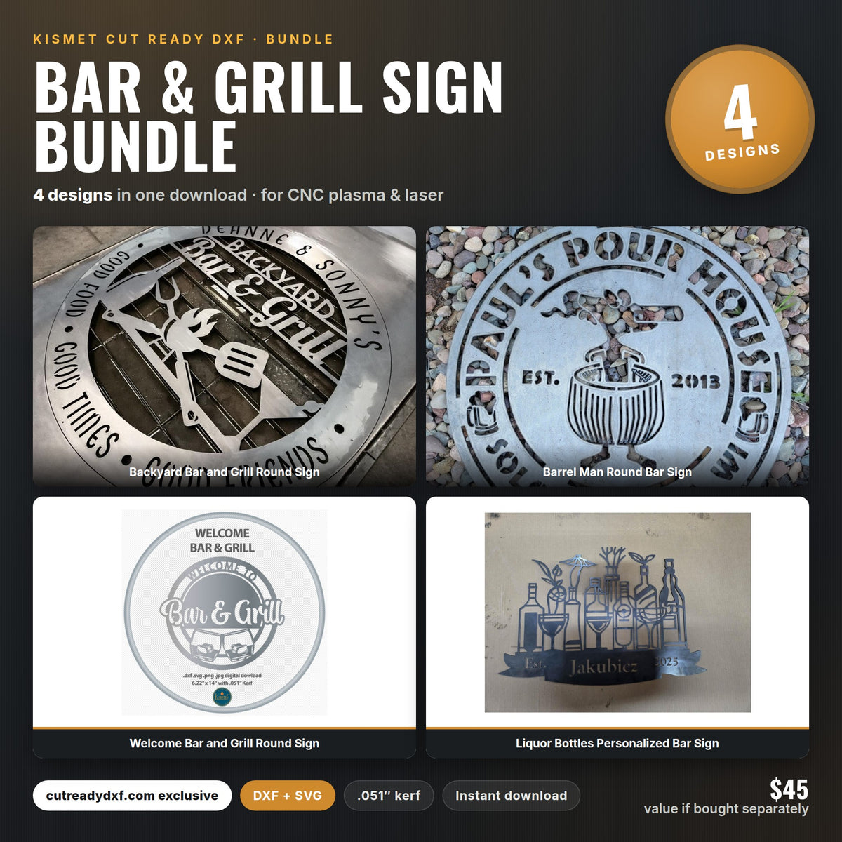 Bar & Grill Sign Bundle DXF/SVG design preview with file details