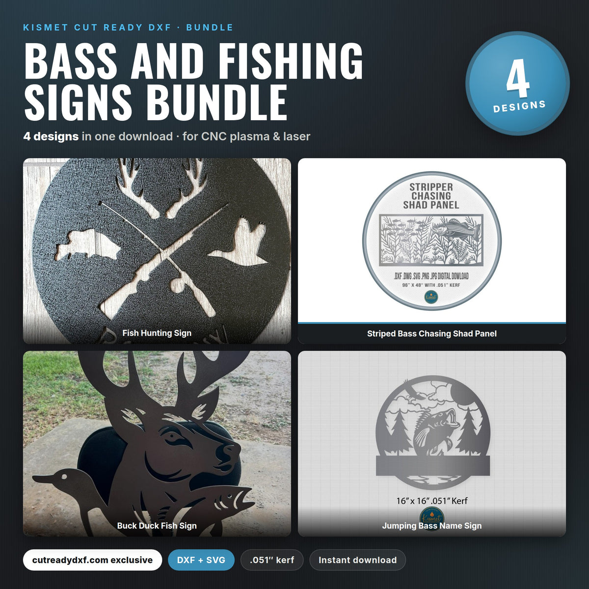 Bass and Fishing Signs Bundle DXF/SVG design preview with file details