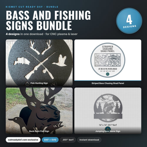 Bass and Fishing Signs Bundle DXF/SVG design preview with file details