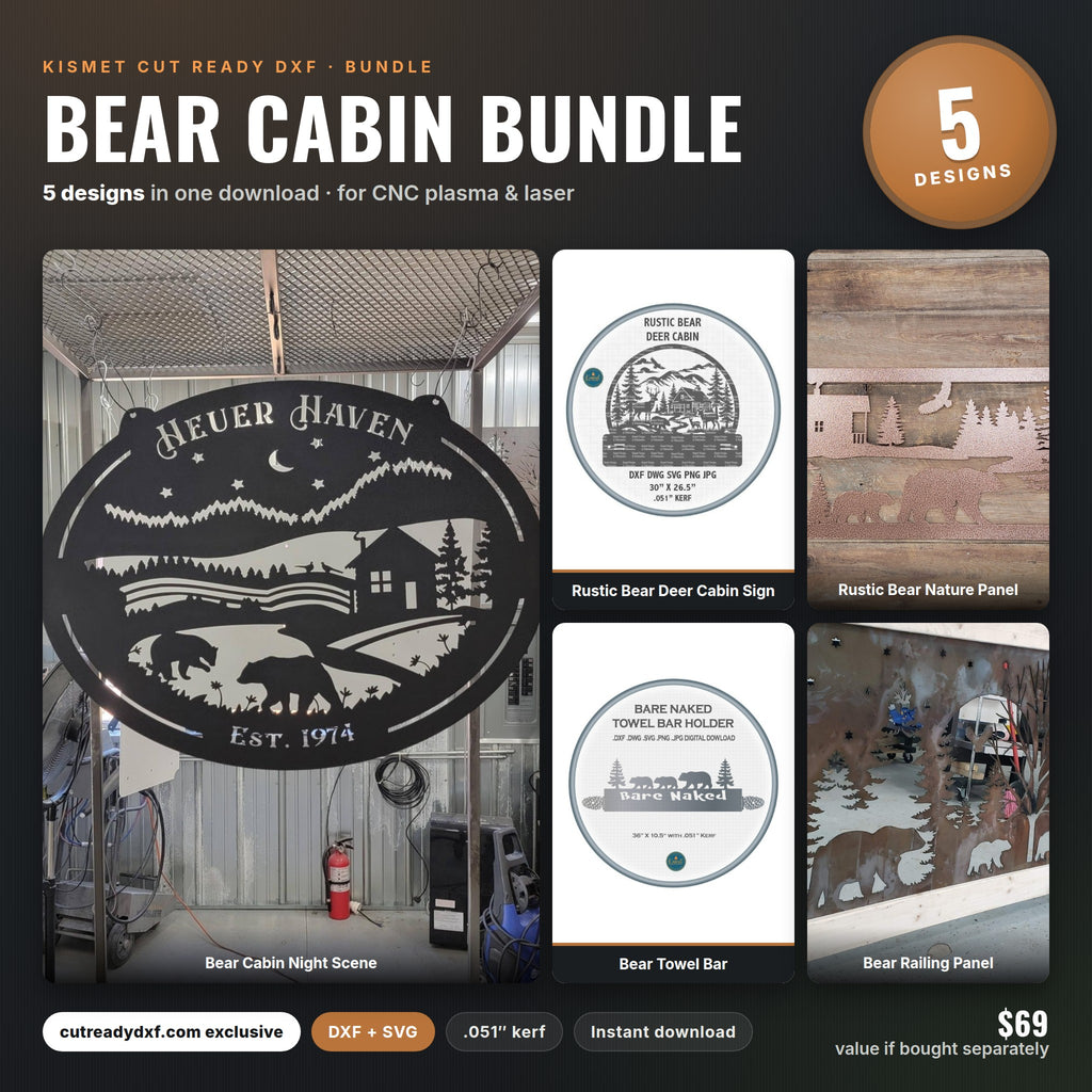 Bear Cabin Bundle DXF/SVG design preview with file details