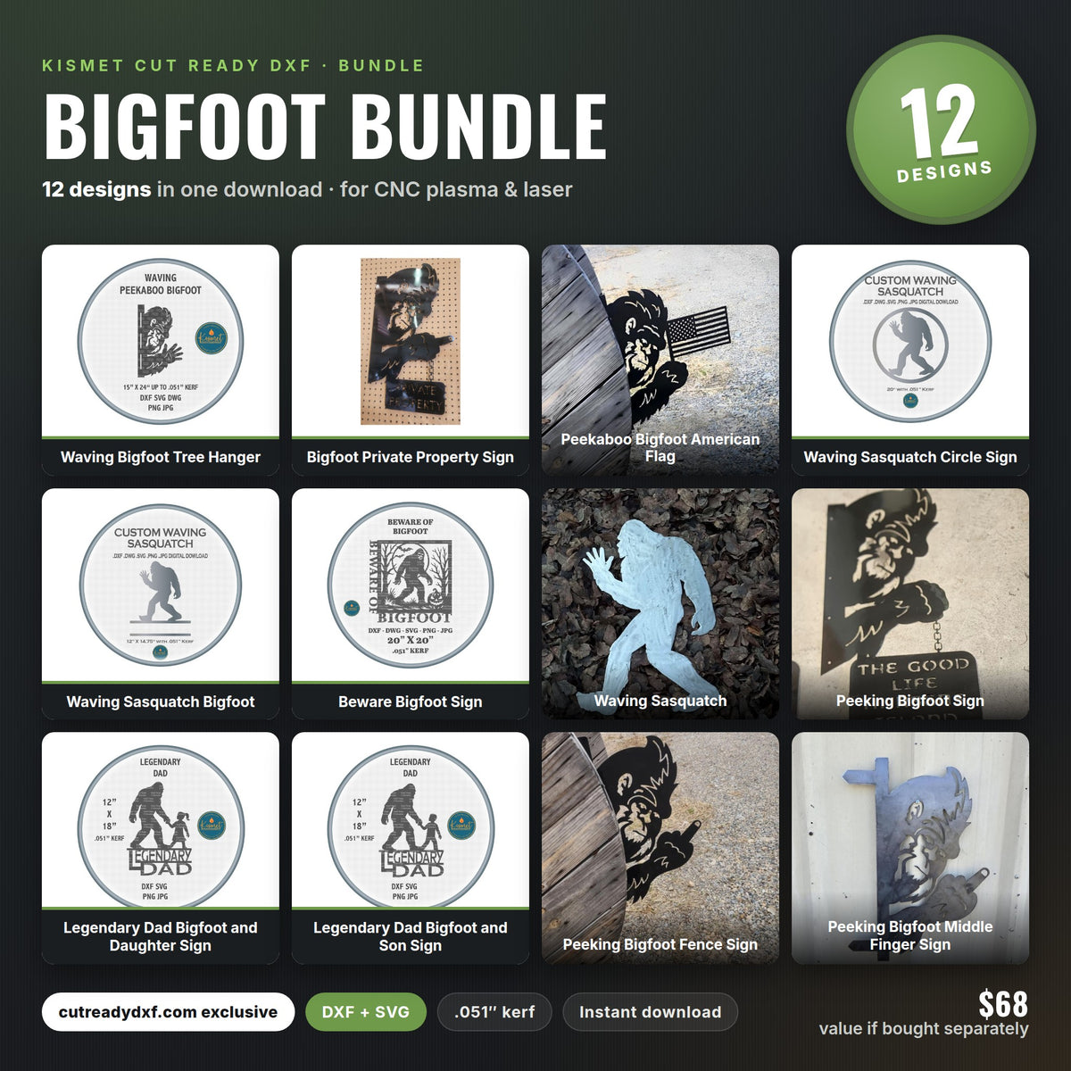 Bigfoot Bundle DXF/SVG design preview with file details