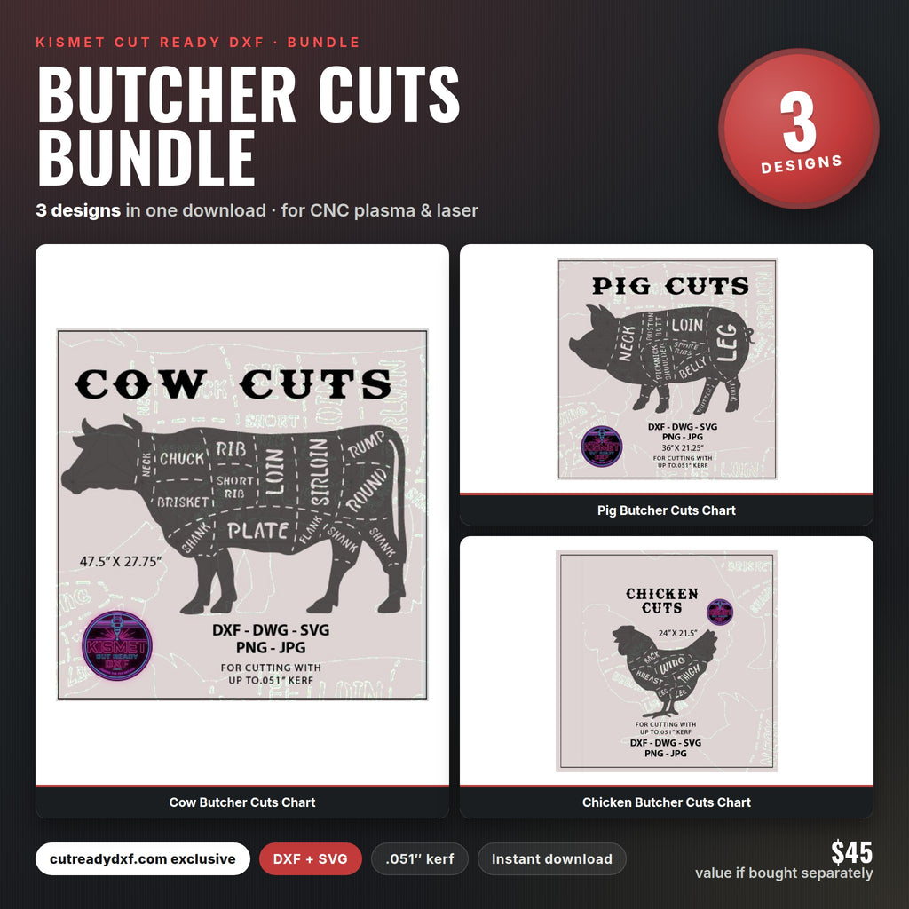 Butcher Cuts Bundle DXF/SVG design preview with file details