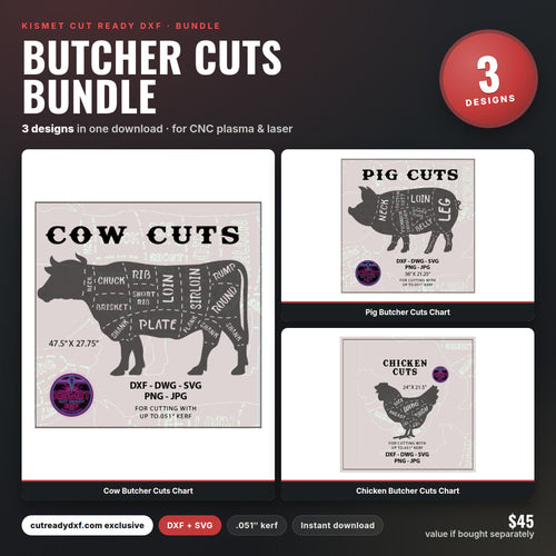 Butcher Cuts Bundle DXF/SVG design preview with file details
