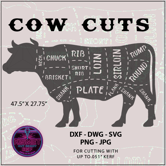 Cow Butcher Cuts Chart Sign DXF/SVG design preview with file details