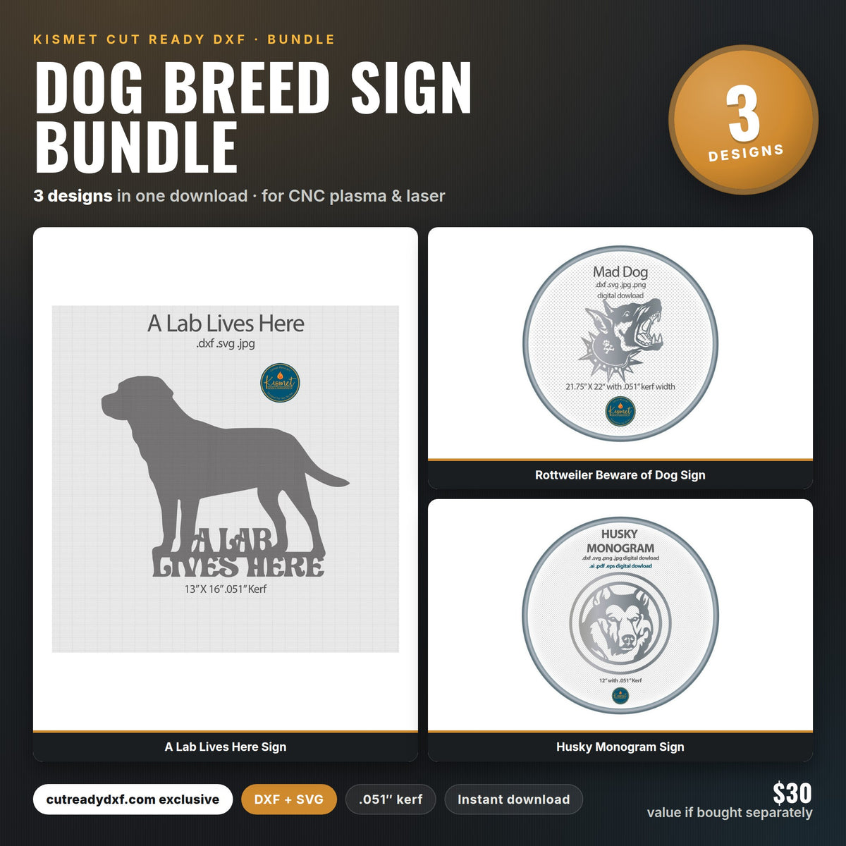 Dog Breed Sign Bundle DXF/SVG design preview with file details