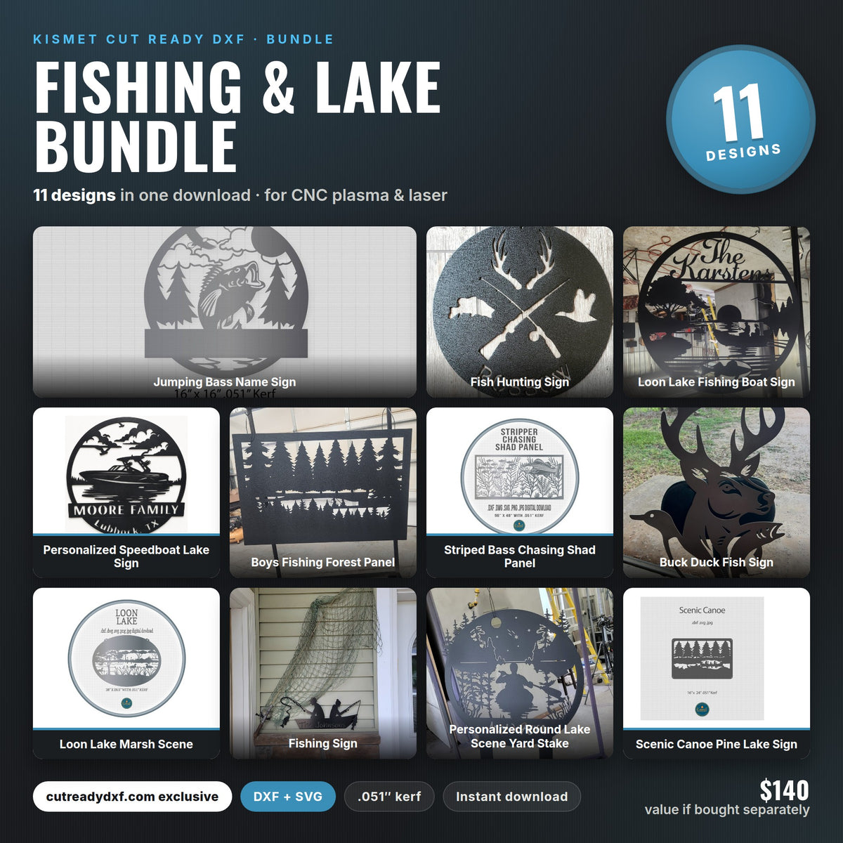 Fishing & Lake Bundle DXF/SVG design preview with file details