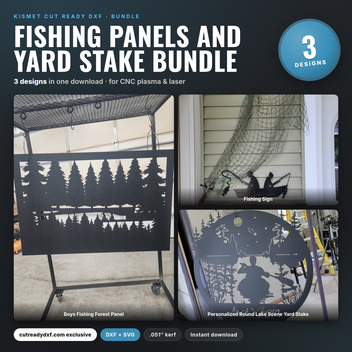 Fishing Panels and Yard Stake Bundle DXF/SVG design preview with file details