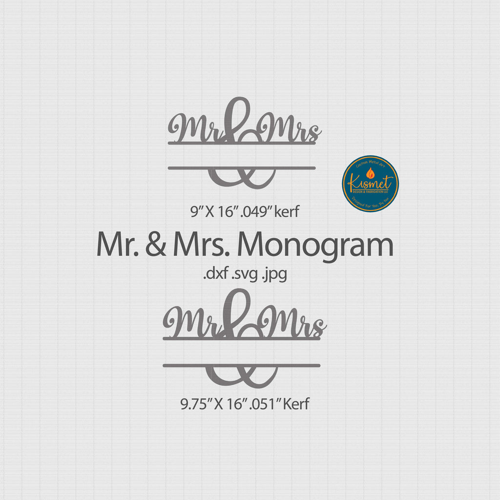 Mr and Mrs Wedding Name Monogram DXF/SVG design preview with file details