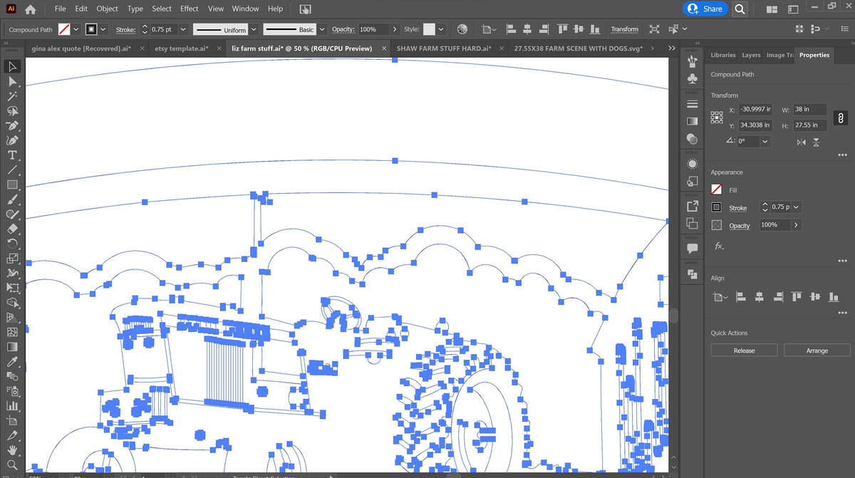 Tractor and Barn Farm Scene Sign vector paths in design software (photo 4)