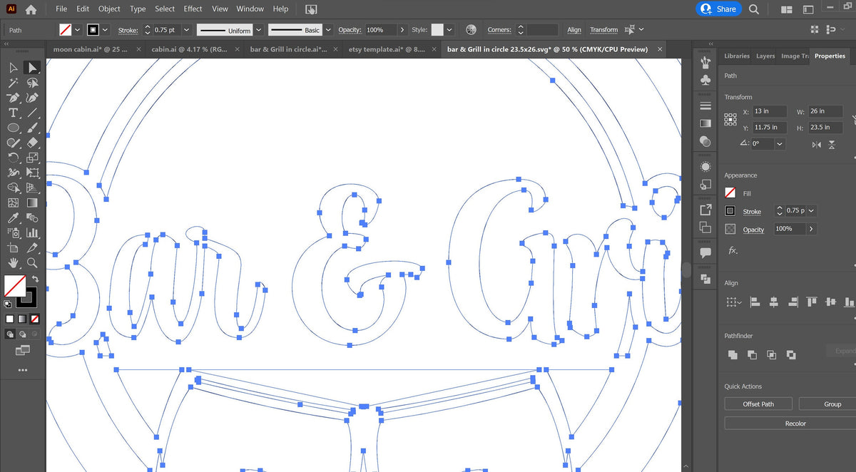 Welcome Bar & Grill Round Sign vector paths in design software