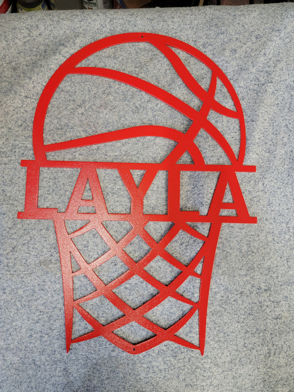 Personalized Basketball Hoop Name Sign finished metal example (photo 5)