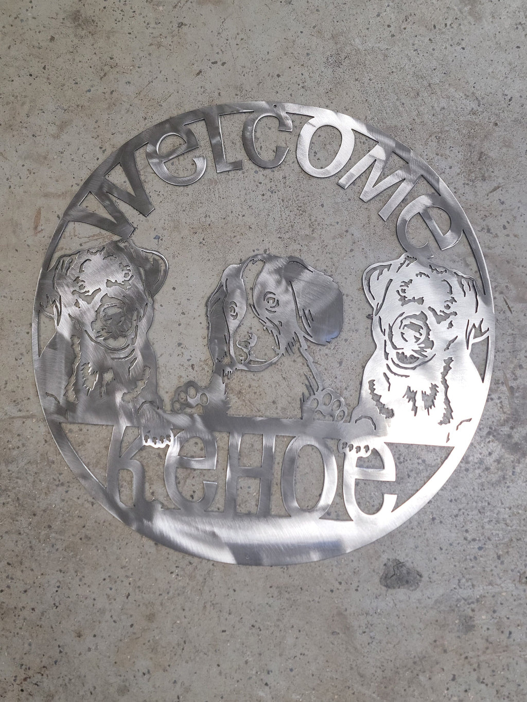 Welcome Doggos Name Sign finished metal example