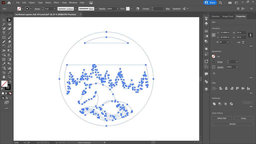 Horse and Pine Forest Round Sign vector paths in design software (photo 4)