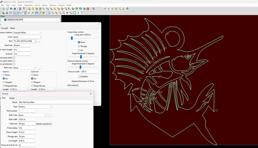 Sailfish Marlin and Anchor vector paths in design software