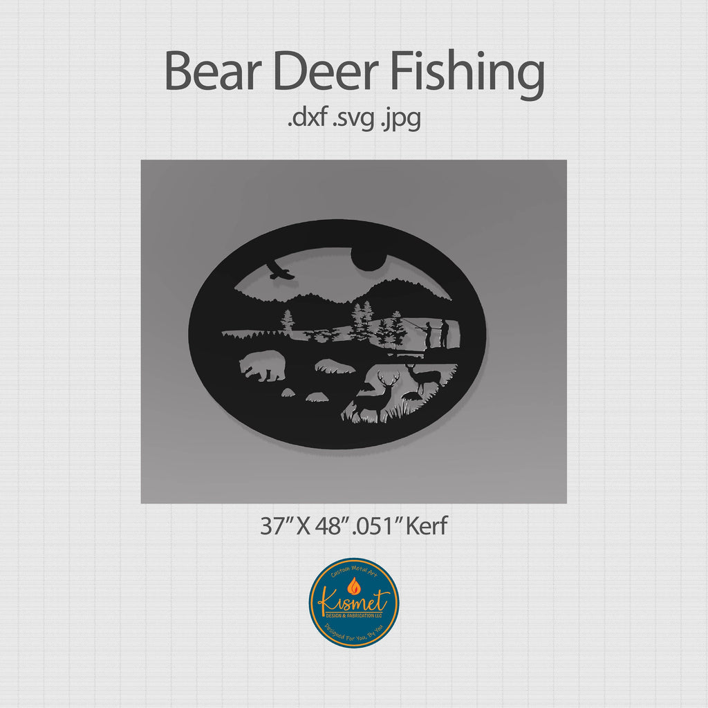 Bear Deer Fishing Wildlife Oval DXF/SVG design preview with file details