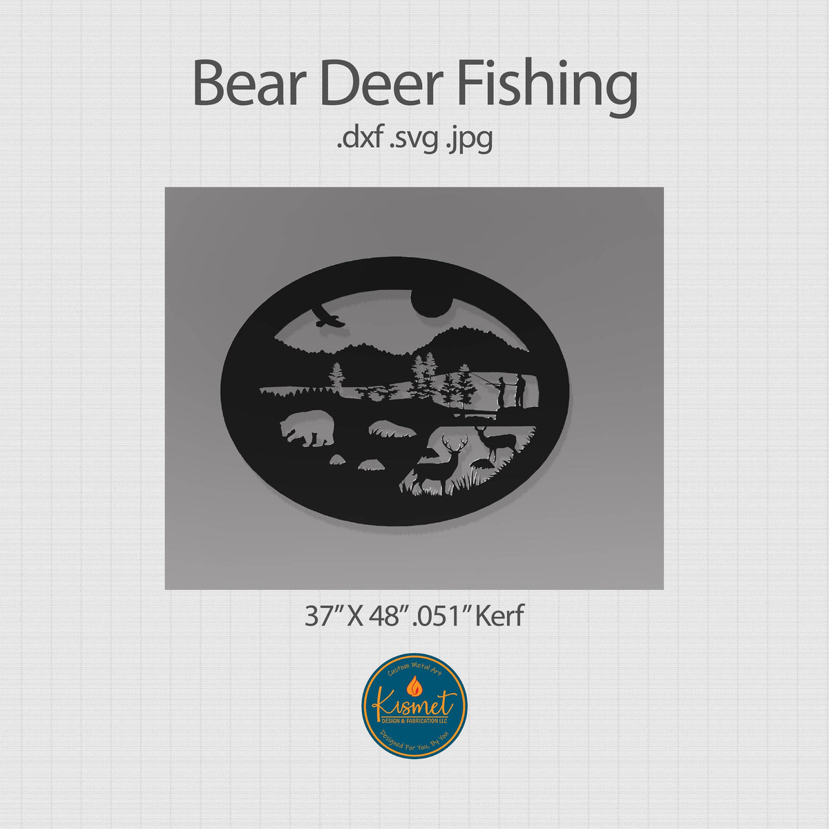 Bear Deer Fishing Wildlife Oval DXF/SVG design preview with file details