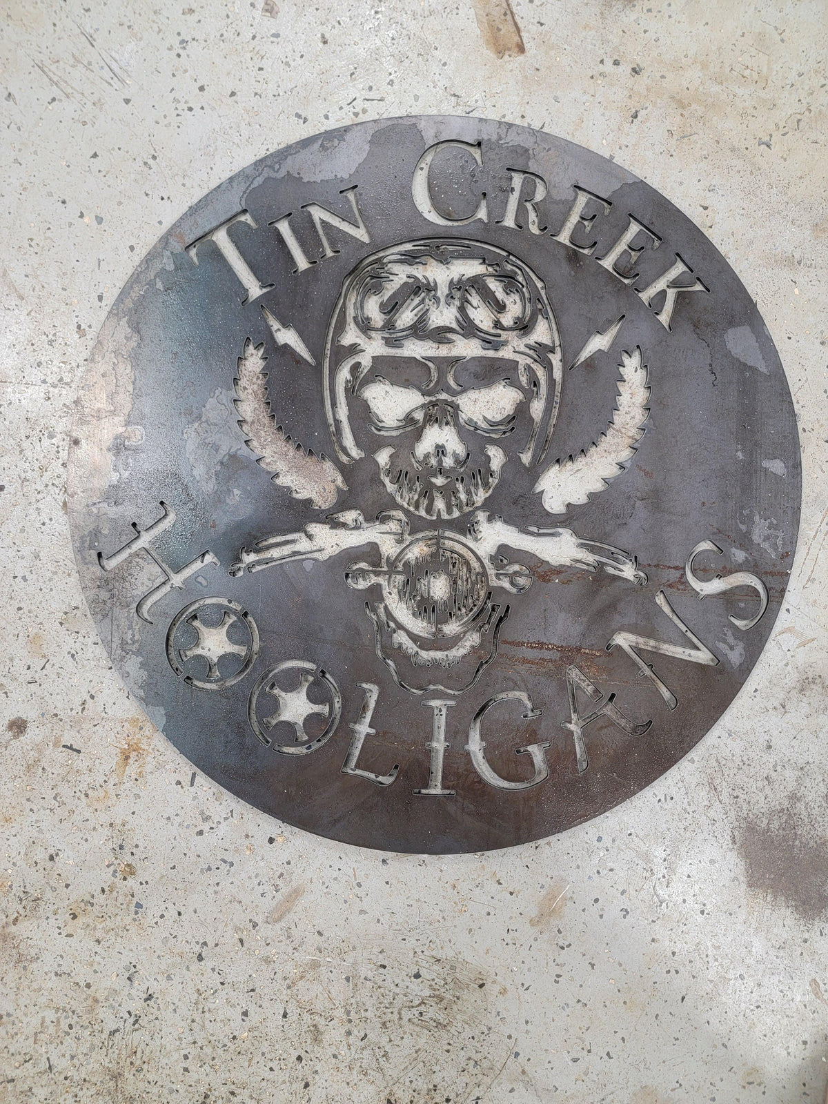 Motorcycle Skull Monogram Sign finished metal example