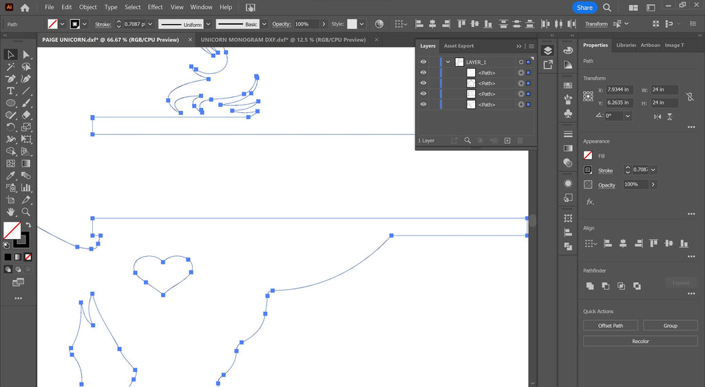 Unicorn Name Monogram vector paths in design software (photo 5)