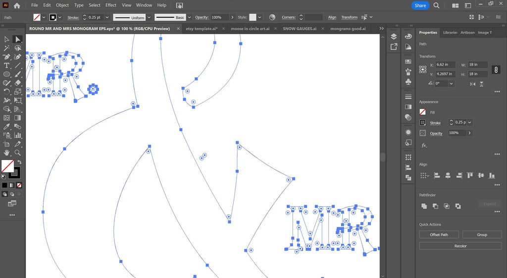 Round Mr and Mrs Wedding Monogram vector paths in design software (photo 6)