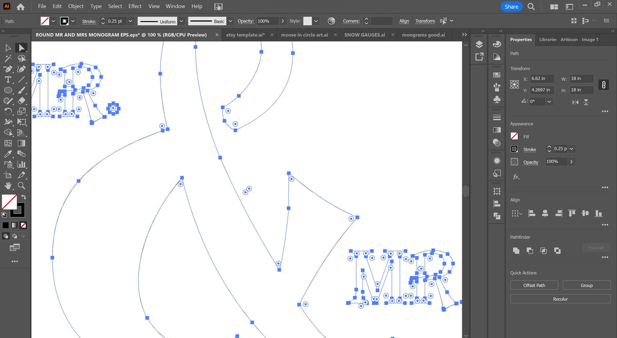 Round Mr and Mrs Wedding Monogram vector paths in design software (photo 6)