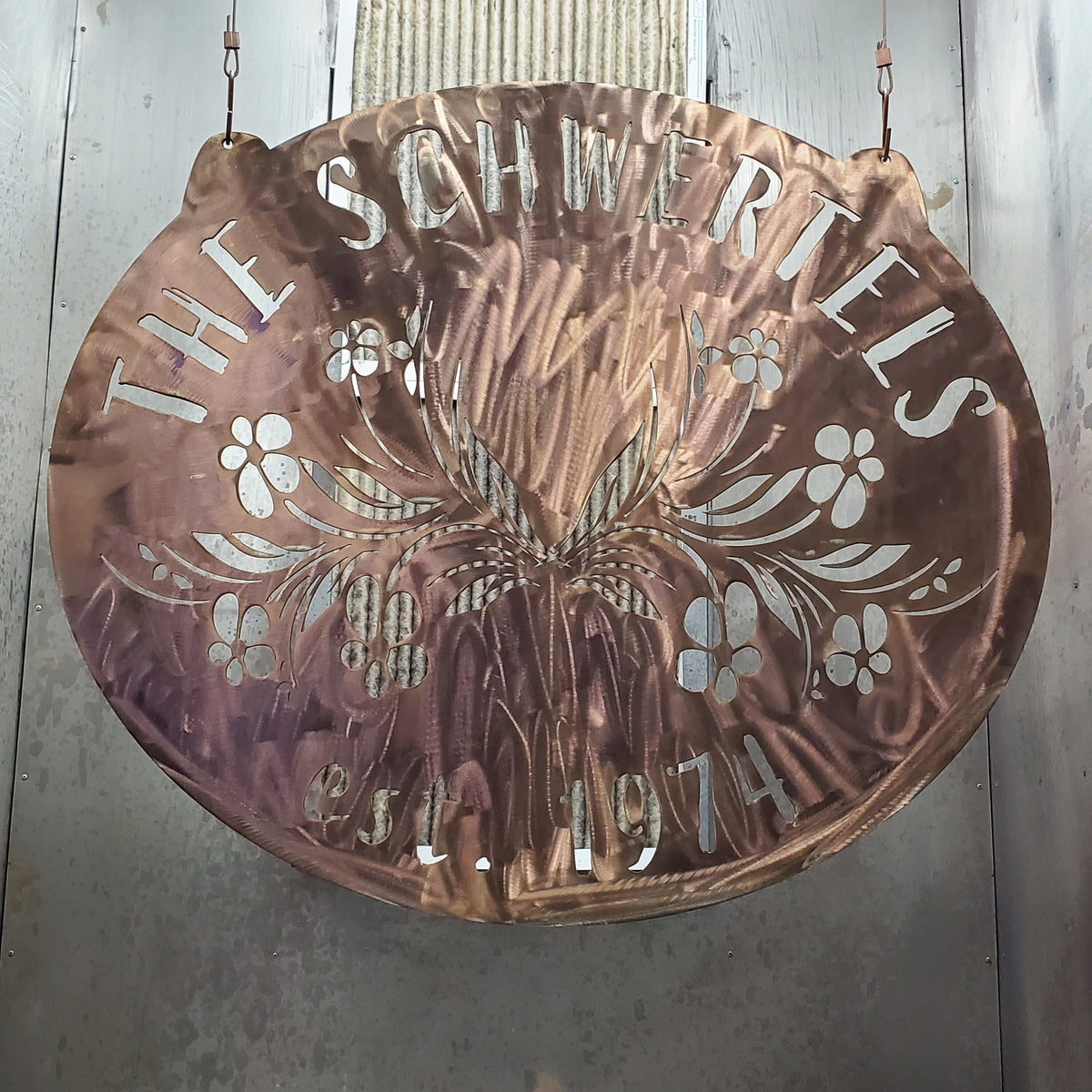 Fillable Floral Family Name Sign finished metal example (photo 5)