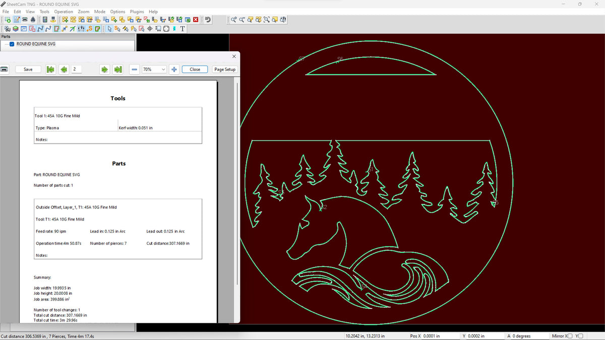 Horse and Pine Forest Round Sign vector paths in design software