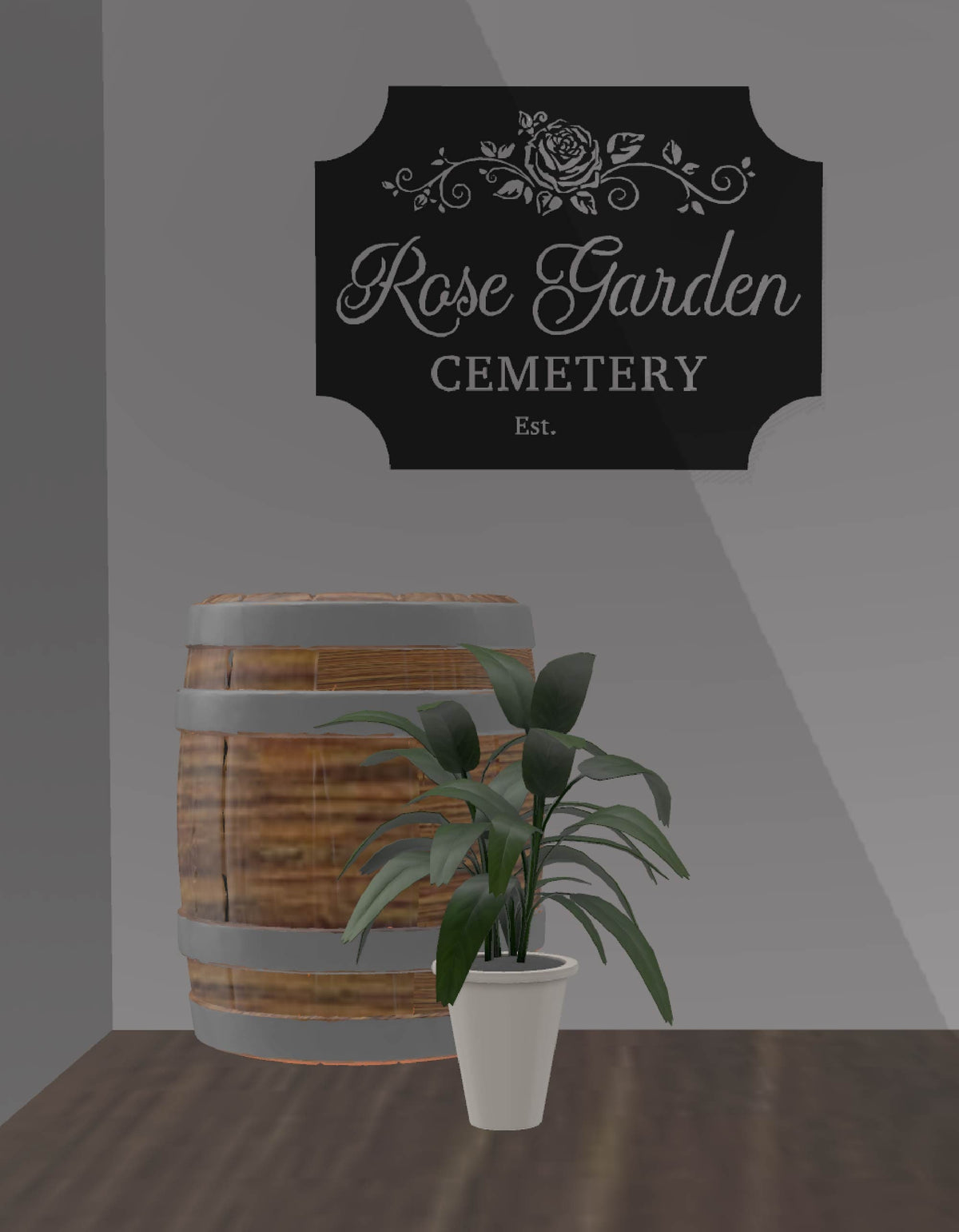Rose Garden Cemetery Sign wall display mockup