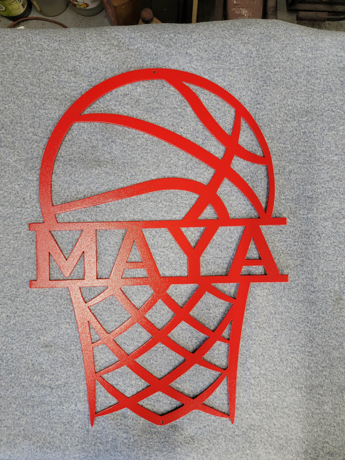Personalized Basketball Hoop Name Sign finished metal example