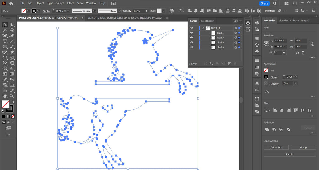 Unicorn Name Monogram vector paths in design software (photo 6)