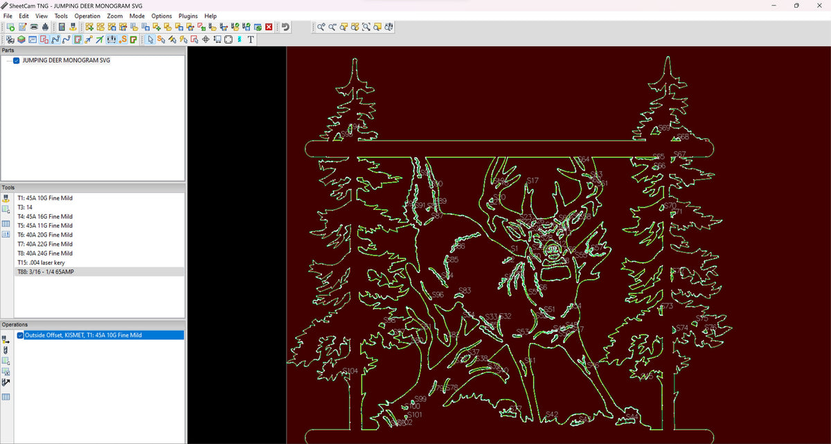 Jumping Buck Pine Forest Sign vector paths in design software