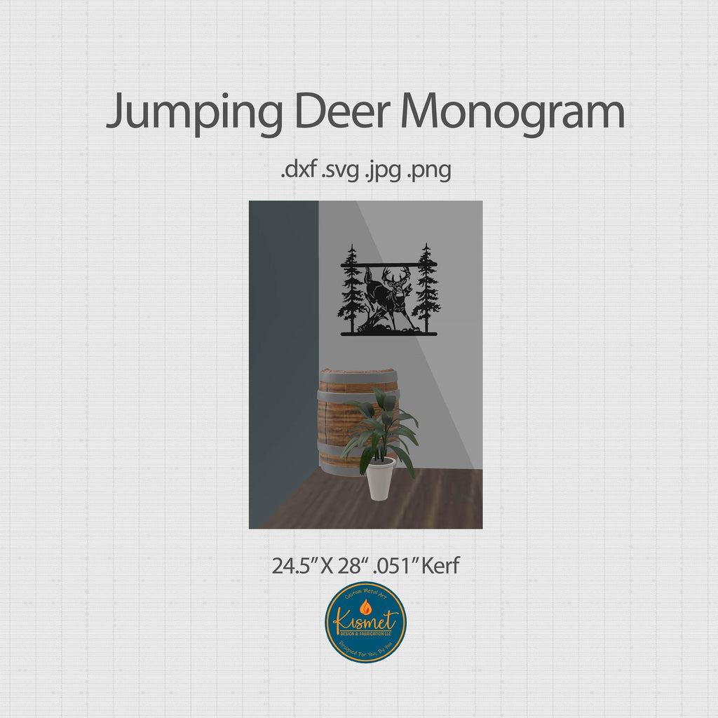 Jumping Buck Pine Forest Sign DXF/SVG design preview with file details (photo 3)