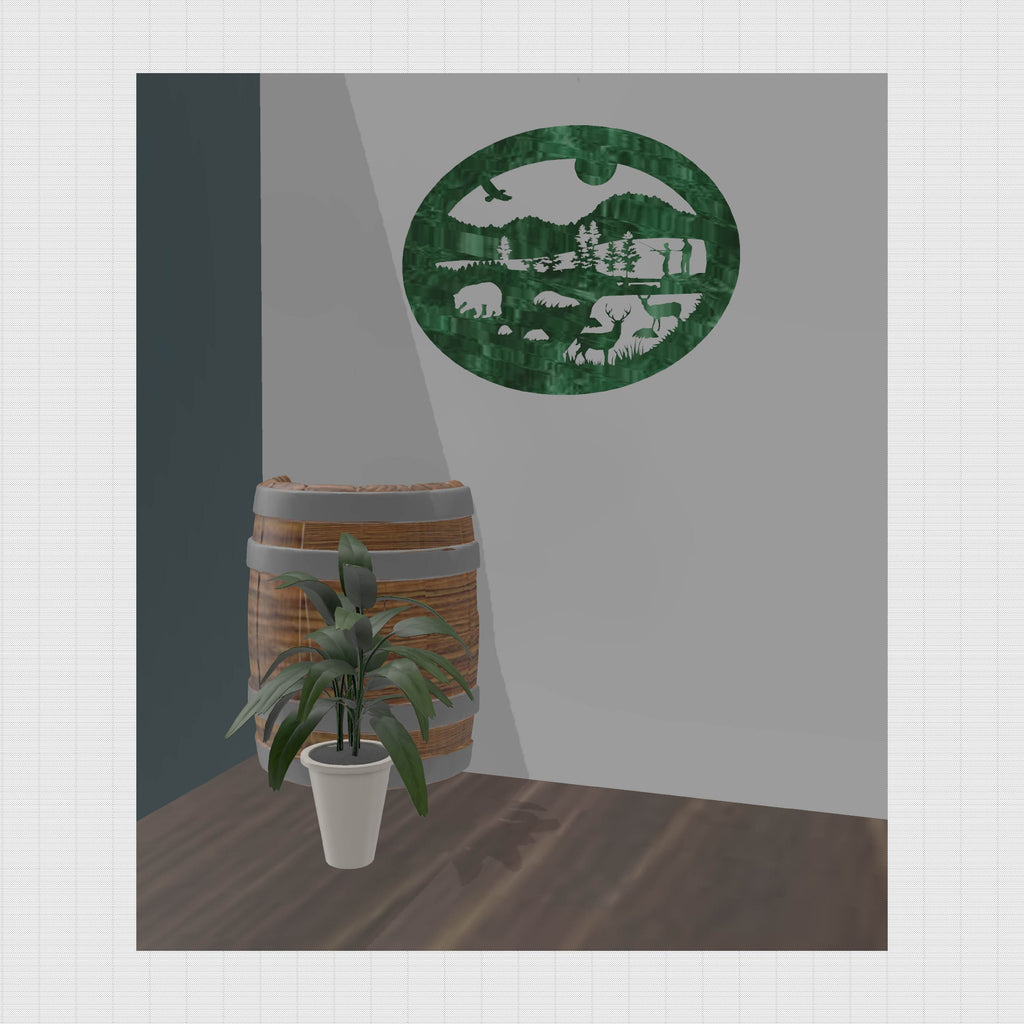 Bear Deer Fishing Wildlife Oval wall display mockup (photo 9)