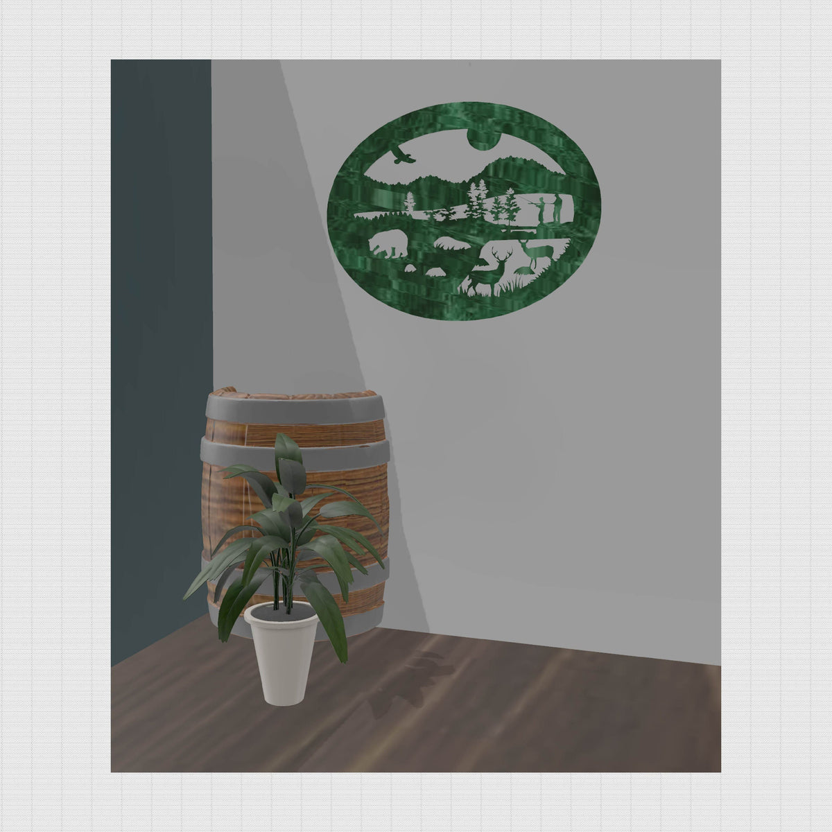 Bear Deer Fishing Wildlife Oval wall display mockup (photo 9)