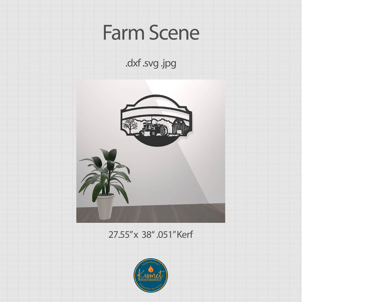 Tractor and Barn Farm Scene Sign DXF/SVG design preview with file details (photo 2)