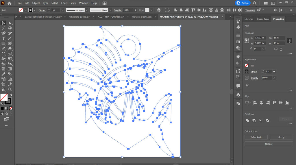 Sailfish Marlin and Anchor vector paths in design software (photo 6)