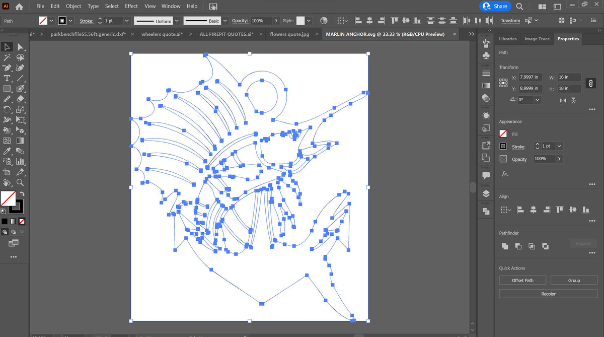 Sailfish Marlin and Anchor vector paths in design software (photo 6)