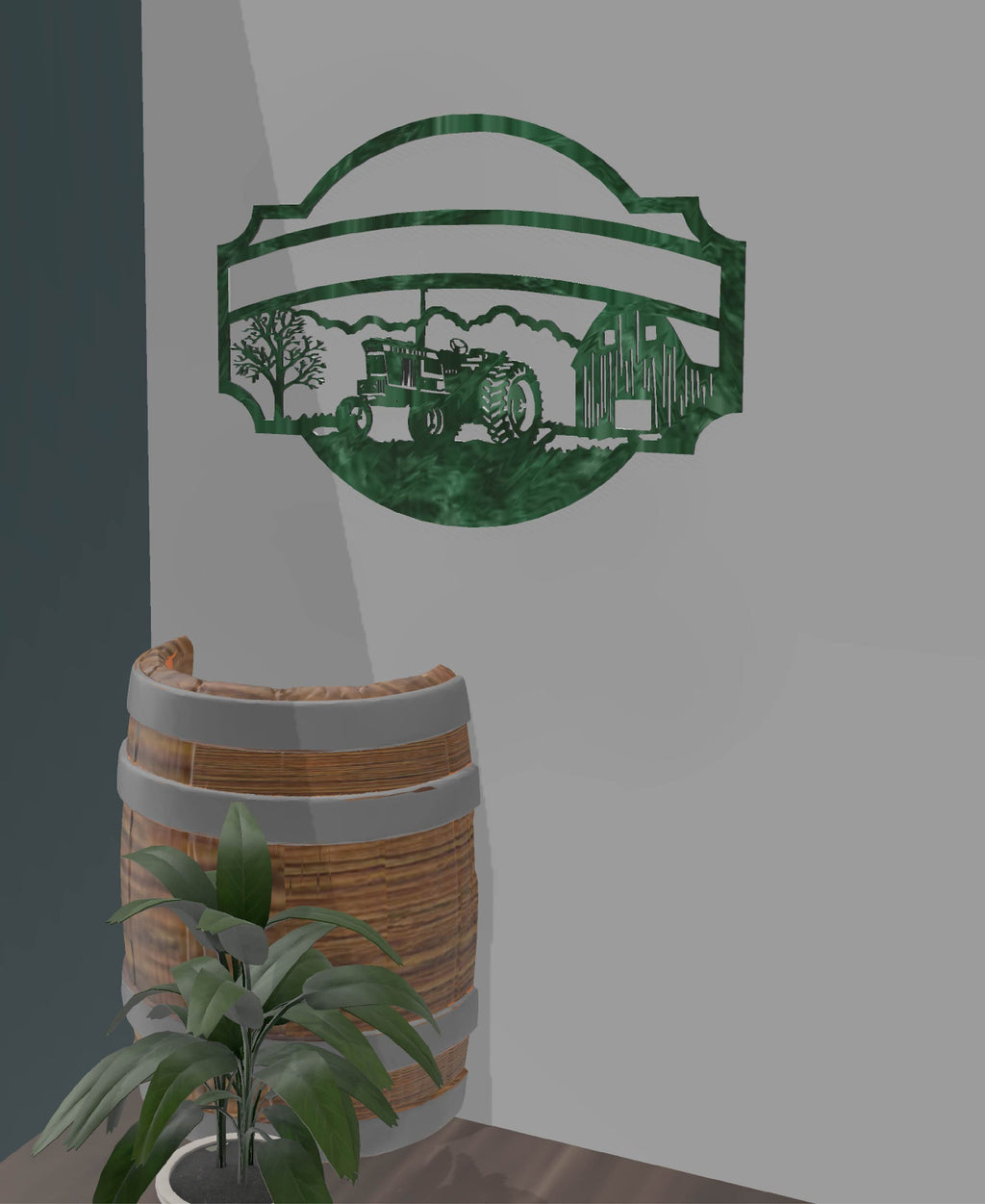 Tractor and Barn Farm Scene Sign wall display mockup