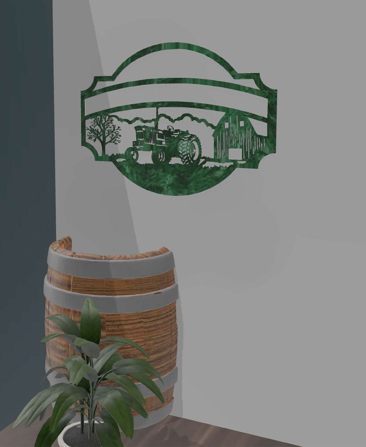 Tractor and Barn Farm Scene Sign wall display mockup
