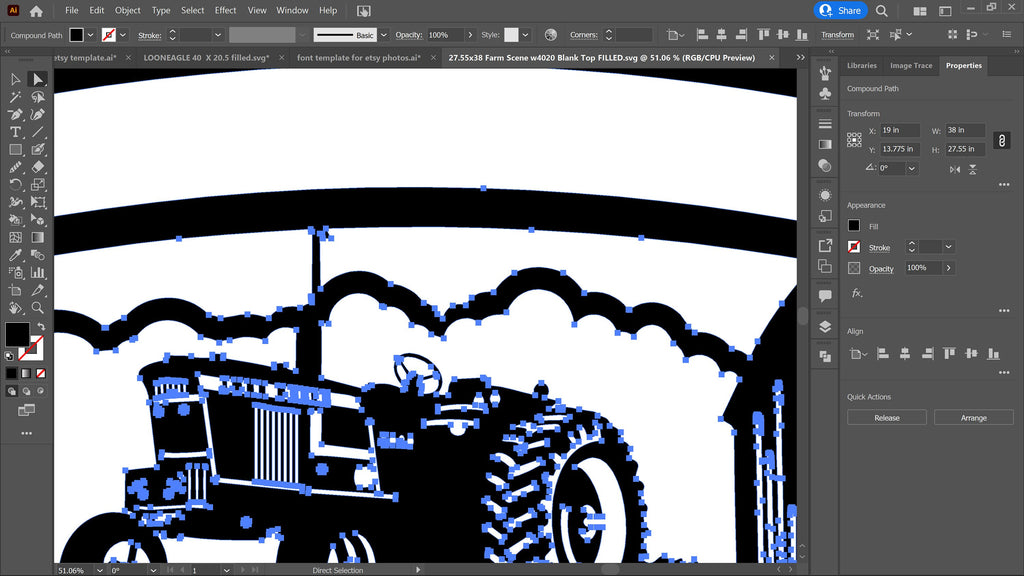 Tractor and Barn Farm Scene Sign vector paths in design software (photo 6)