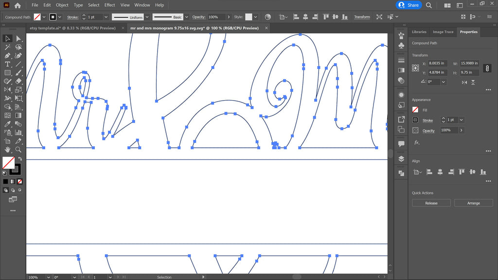 Mr and Mrs Wedding Name Monogram vector paths in design software (photo 7)