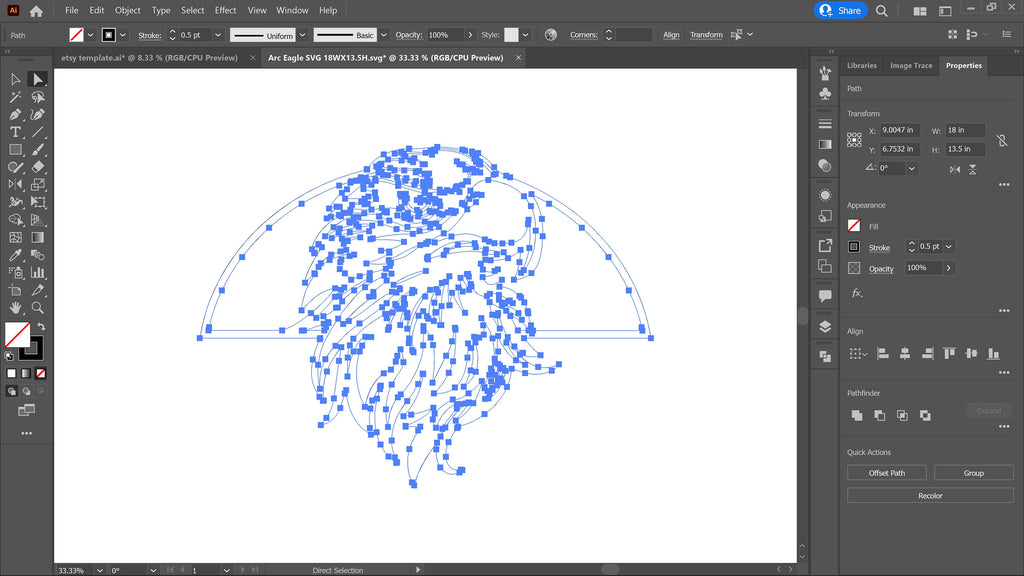 Arc Bald Eagle vector paths in design software