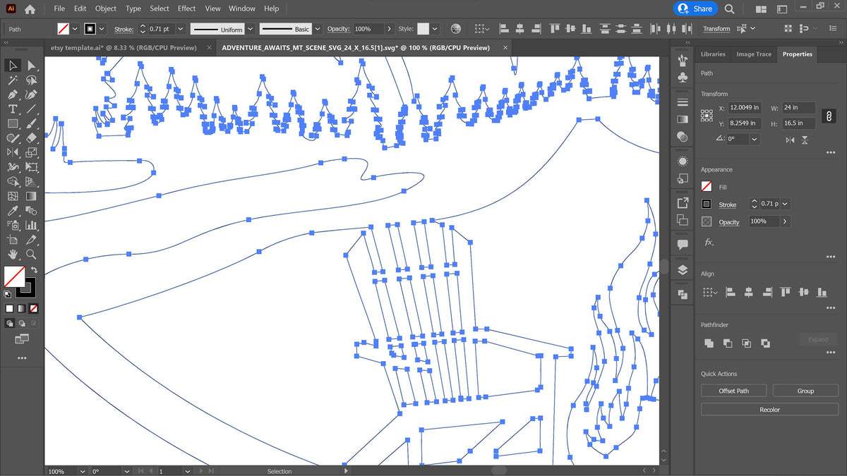 Mountain Campfire Scene Sign vector paths in design software (photo 6)