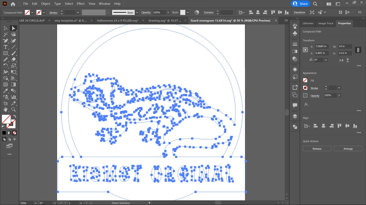 Lizard Custom Name Monogram vector paths in design software (photo 7)