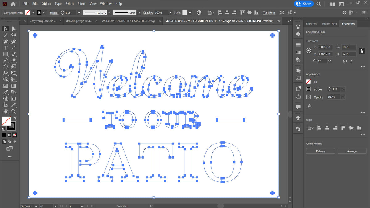 Welcome to Our Patio Sign vector paths in design software (photo 5)