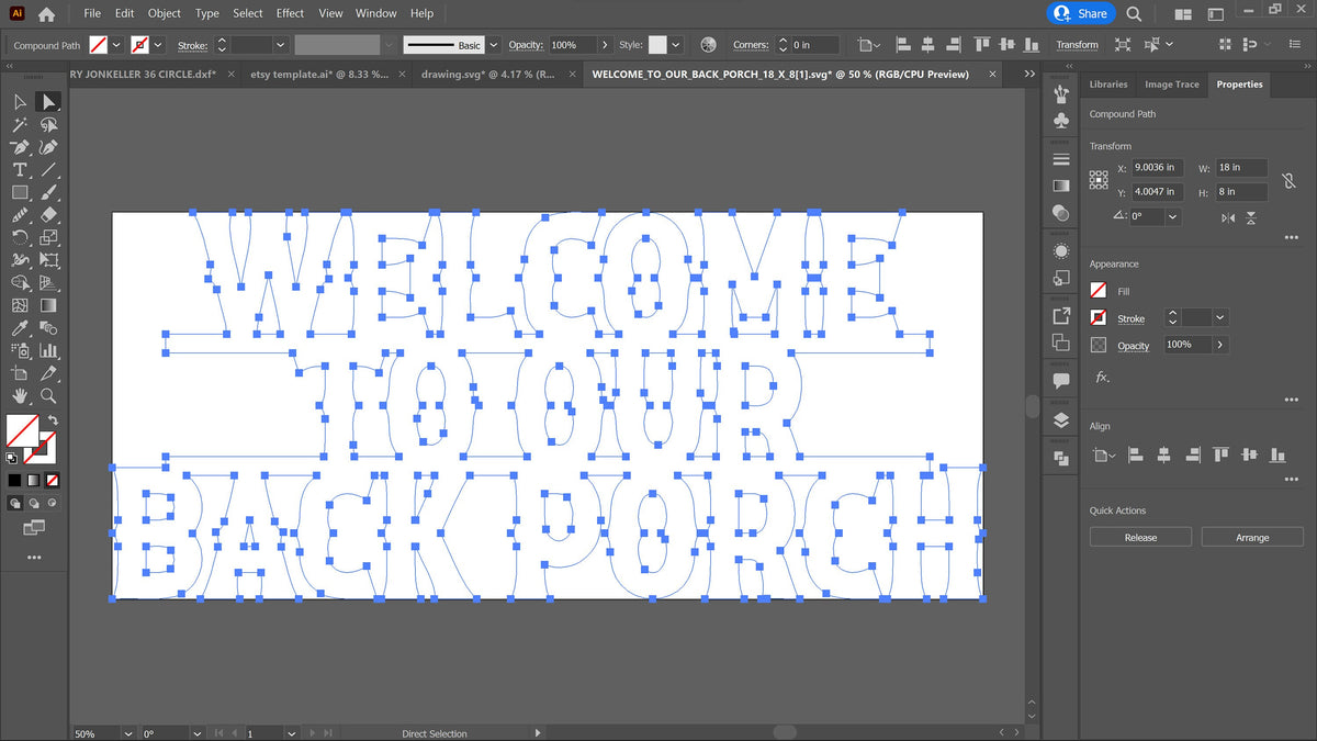 Back Porch Welcome Sign vector paths in design software