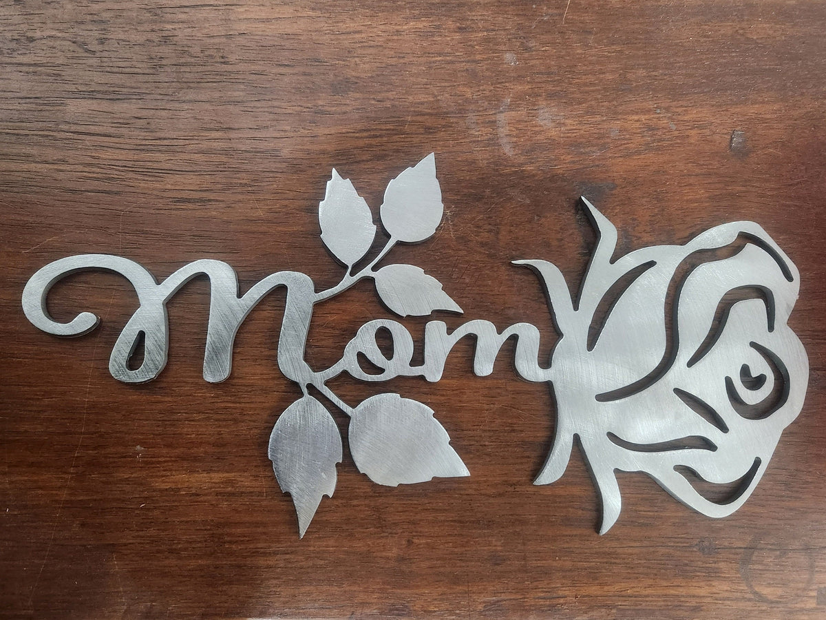 Mom Script with Rose Stem finished metal example (photo 2)