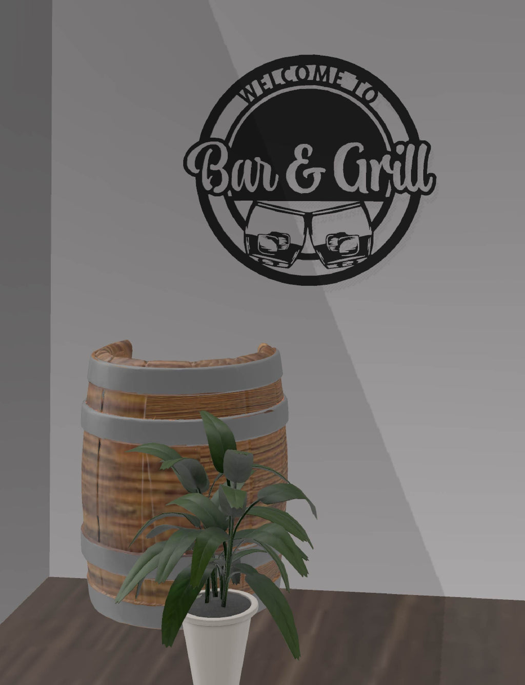 Welcome Bar & Grill Round Sign wall display mockup